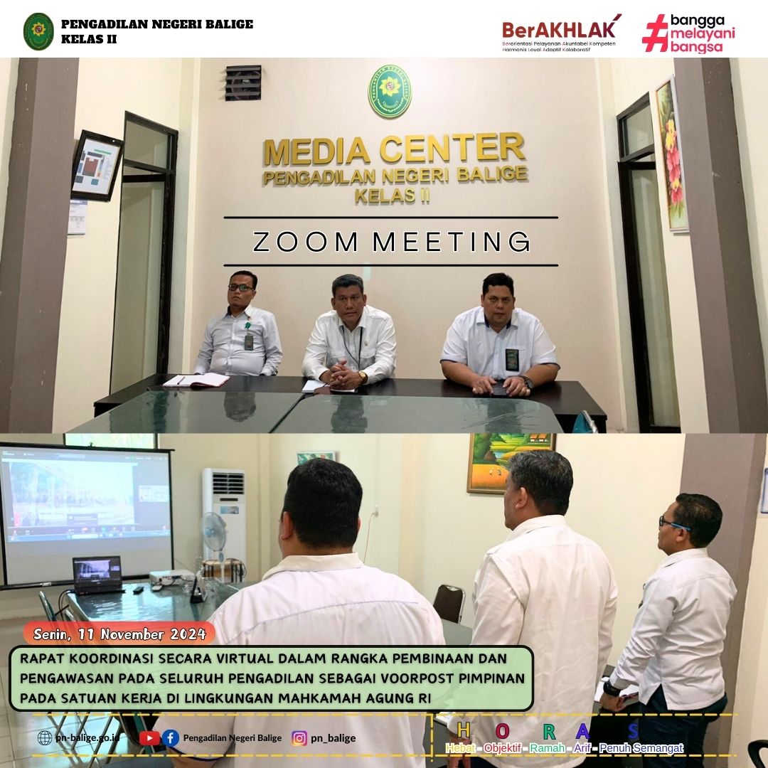 KETUA, PANITERA DAN SEKRETARIS MENGIKUTI RAPAT KOORDINASI SECARA VIRTUAL DALAM RANGKA PEMBINAAN DAN PENGAWASAN PADA SELURUH PENGADILAN SEBAGAI VOORPOST PIMPINAN PADA SATUAN KERJA DI LINGKUNGAN MAHKAMAH AGUNG RI KETUA, PANITERA DAN SEKRETARIS MENGIKUTI RAPAT KOORDINASI SECARA VIRTUAL DALAM RANGKA PEMBINAAN DAN PENGAWASAN PADA SELURUH PENGADILAN SEBAGAI VOORPOST PIMPINAN PADA SATUAN KERJA DI LINGKUNGAN MAHKAMAH AGUNG RI